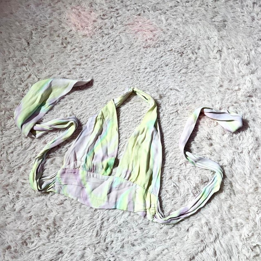 Zara Tie Dye Pastel Rainbow Cyber Rave Festival Wrap Crop Top Womens L EDM Bold